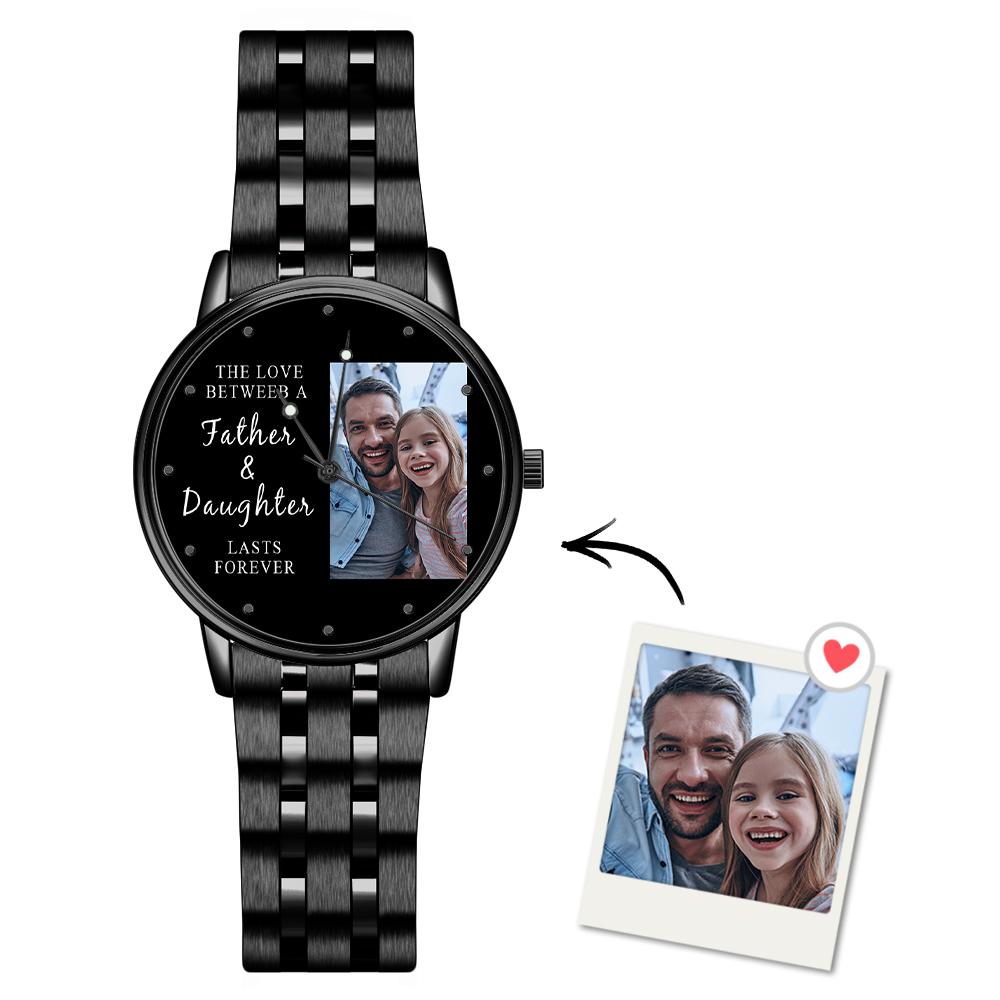 Engraved Men's Black Alloy Bracelet Photo Watch 38mm To My Dad I Love You Gifts for Dad