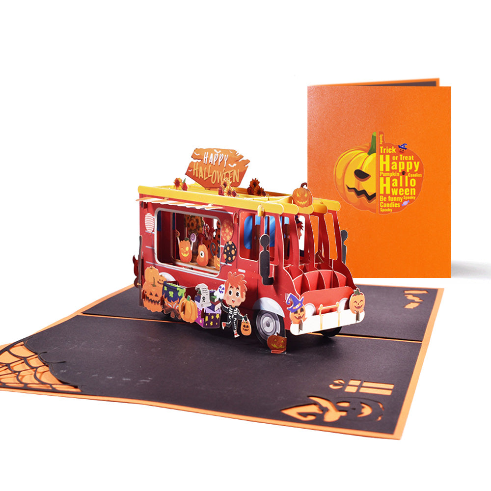 Halloween 3D Pop Up Card Pumpkin Car Pop Up Greeting Card