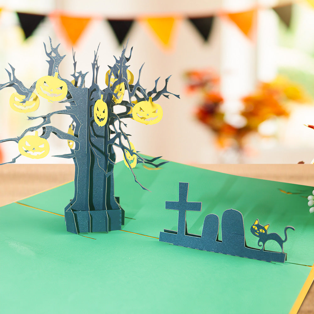 Halloween 3D Pop Up Card Graveyard Pumpkin Tree Pop Up Greeting Card