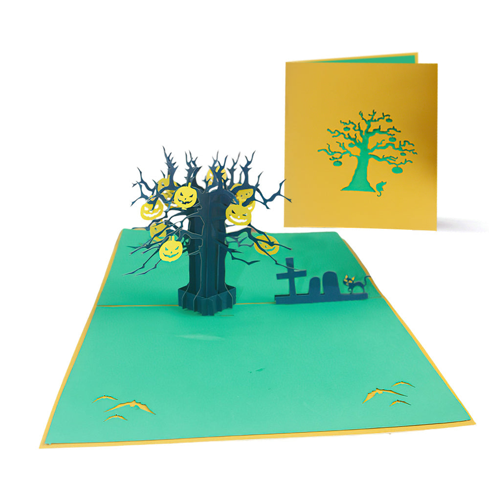 Halloween 3D Pop Up Card Graveyard Pumpkin Tree Pop Up Greeting Card