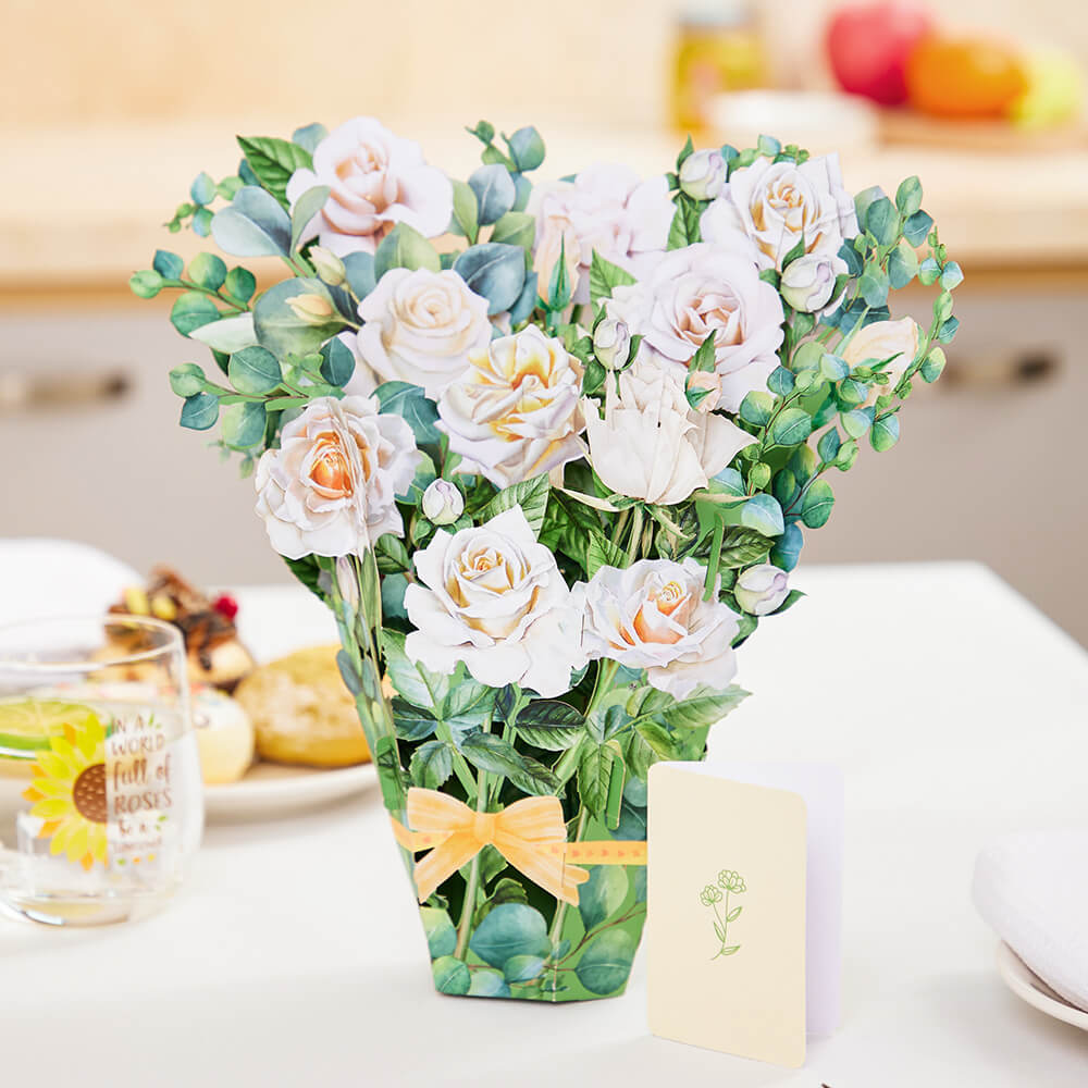 White Rose Bouquet 3D Pop Up Greeting Card