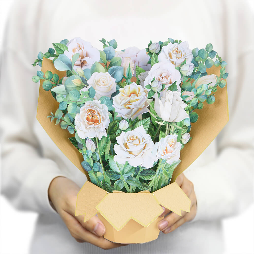 White Rose Bouquet 3D Pop Up Greeting Card