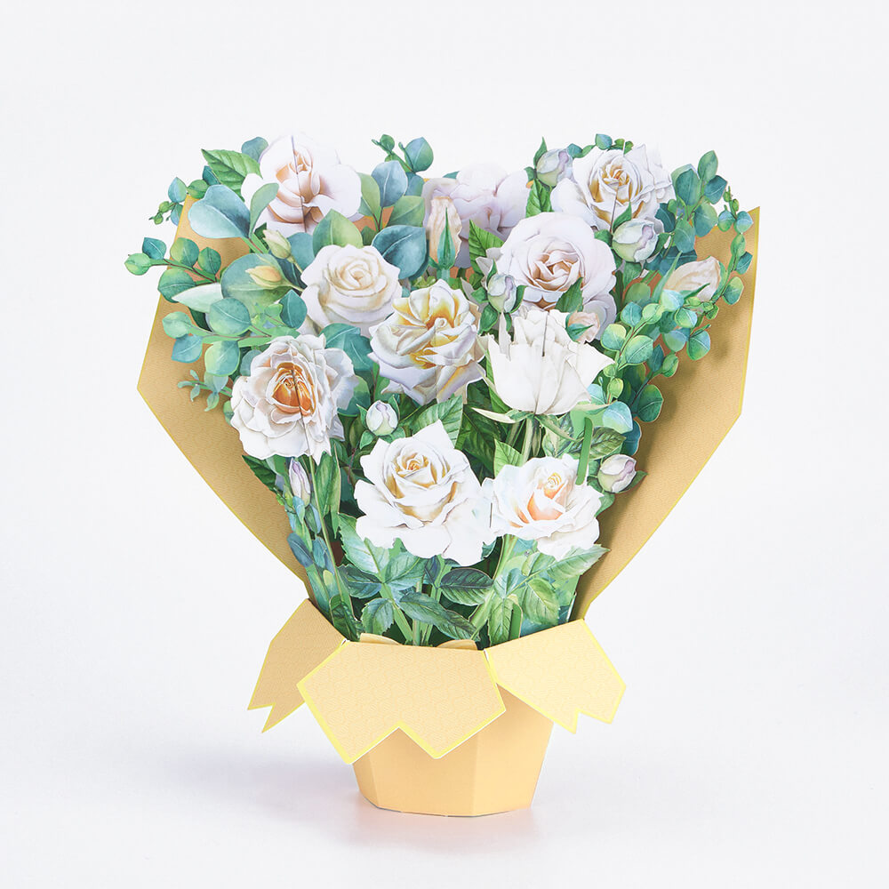 White Rose Bouquet 3D Pop Up Greeting Card