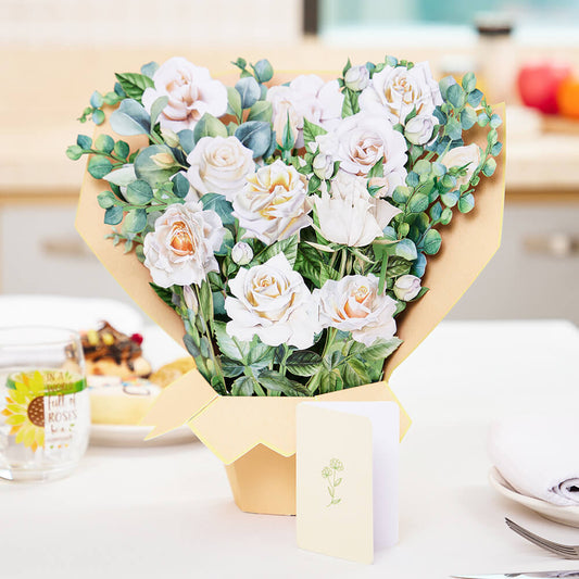 White Rose Bouquet 3D Pop Up Greeting Card