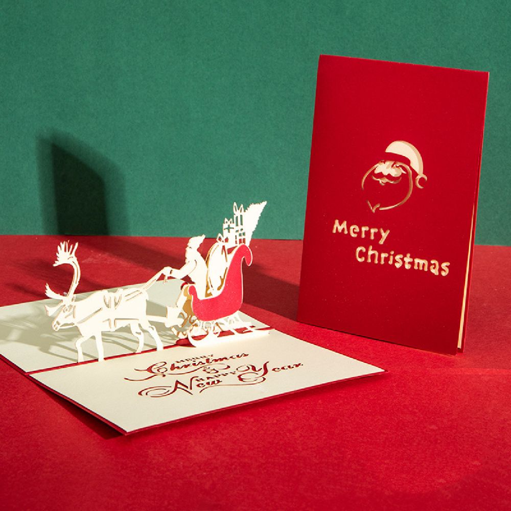 3D Pop Up Christmas Card Christmas Deer Cart Pop Up Greeting Card