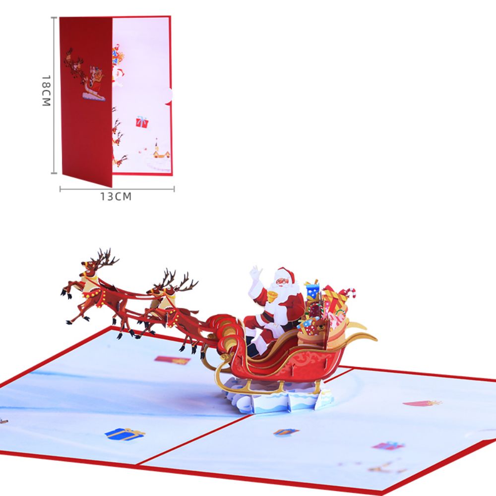 Creative Christmas 3D Pop Up Card Christmas Elk Cart Pop Up Greeting Card