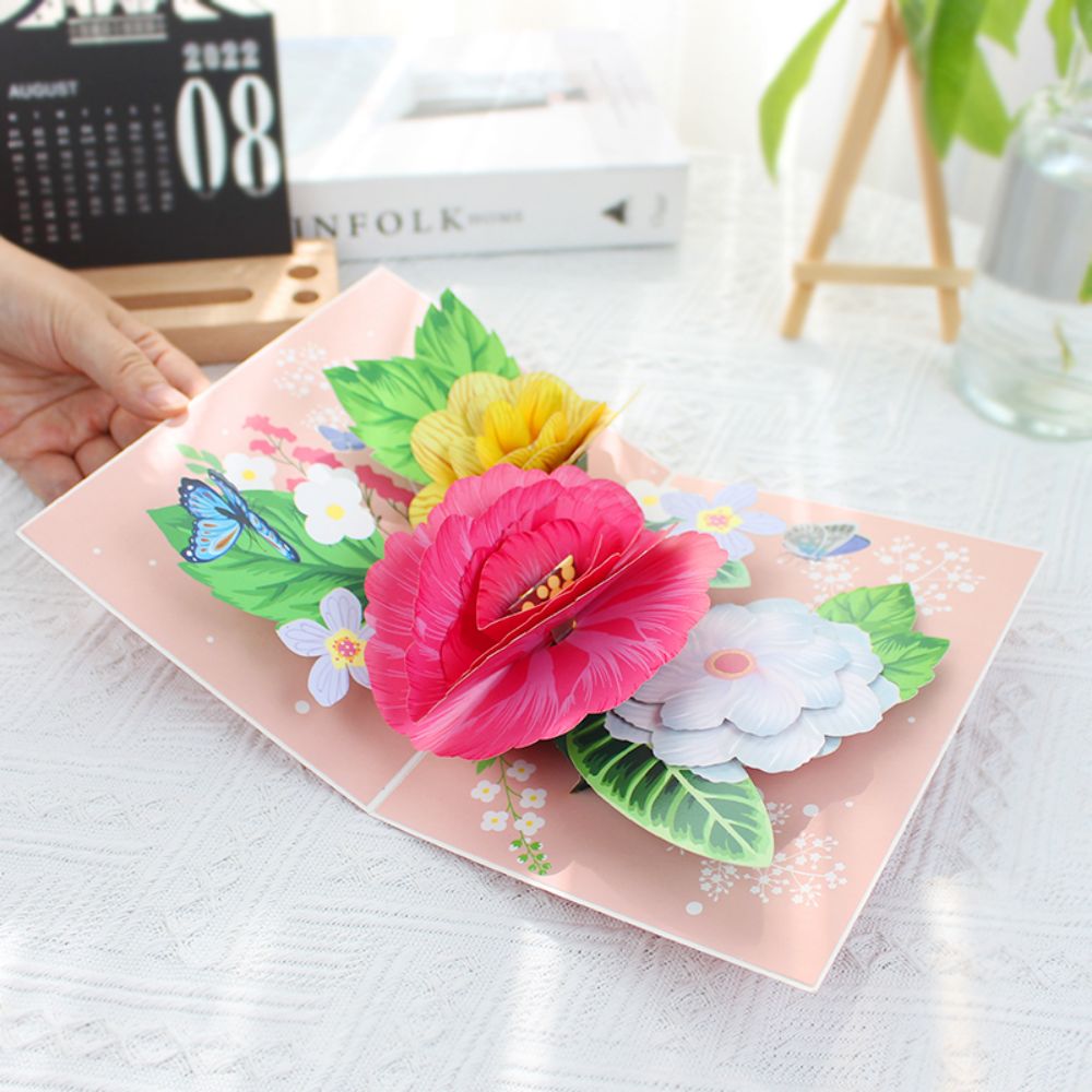 Blooming Red Flower 3D Pop Up Greeting Card