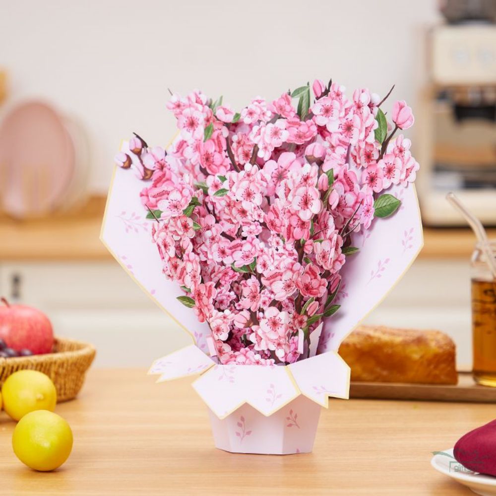 3D Creative Cherry Blossom Bouquet Pop Up Greeting Card