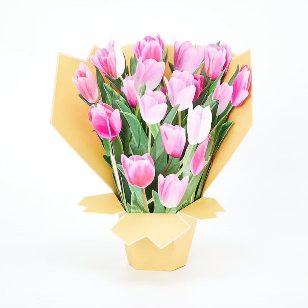 3D Creative Pink Tulip Bouquet Pop Up Greeting Card