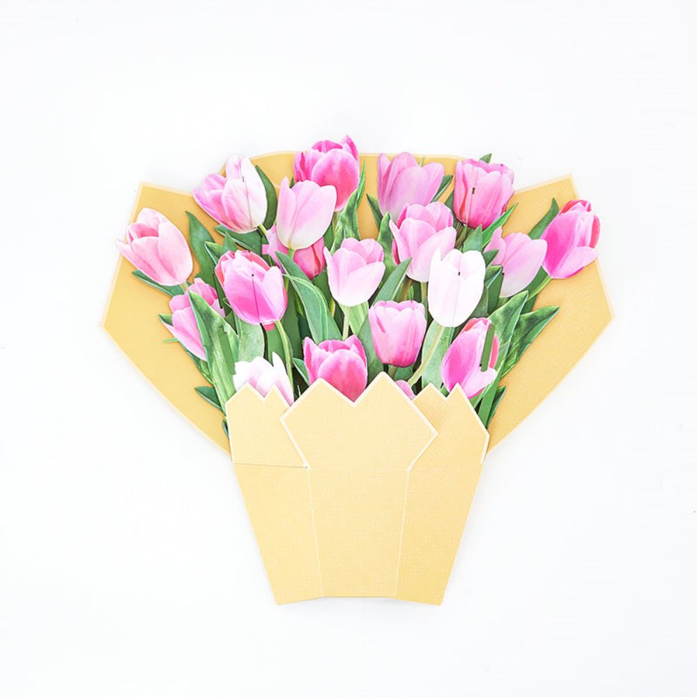 3D Creative Pink Tulip Bouquet Pop Up Greeting Card