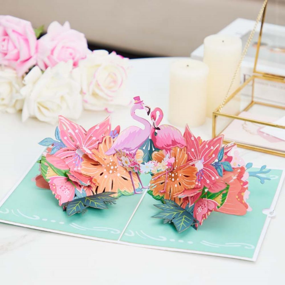 Flamingo Flowers 3D Pop Up Greeting Card