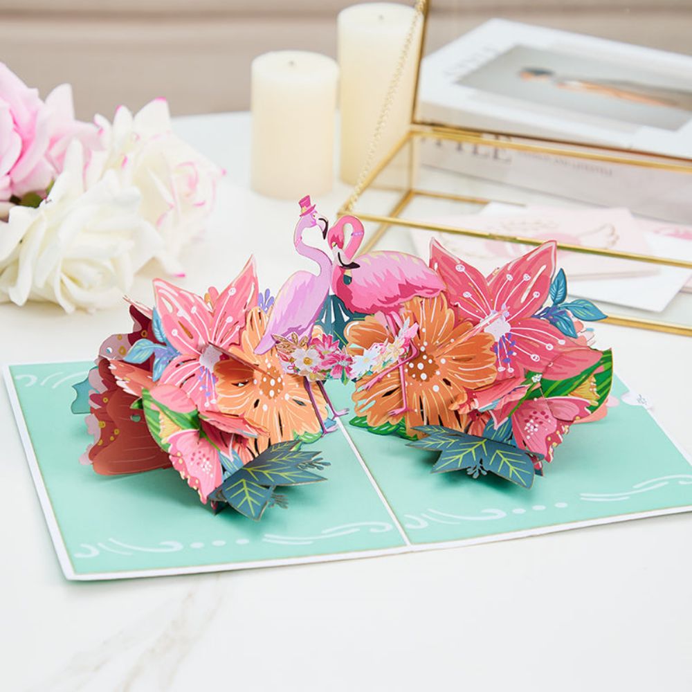 Flamingo Flowers 3D Pop Up Greeting Card