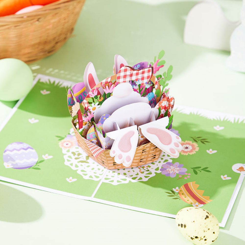 Easter Bunny Basket 3D Pop Up Greeting Card