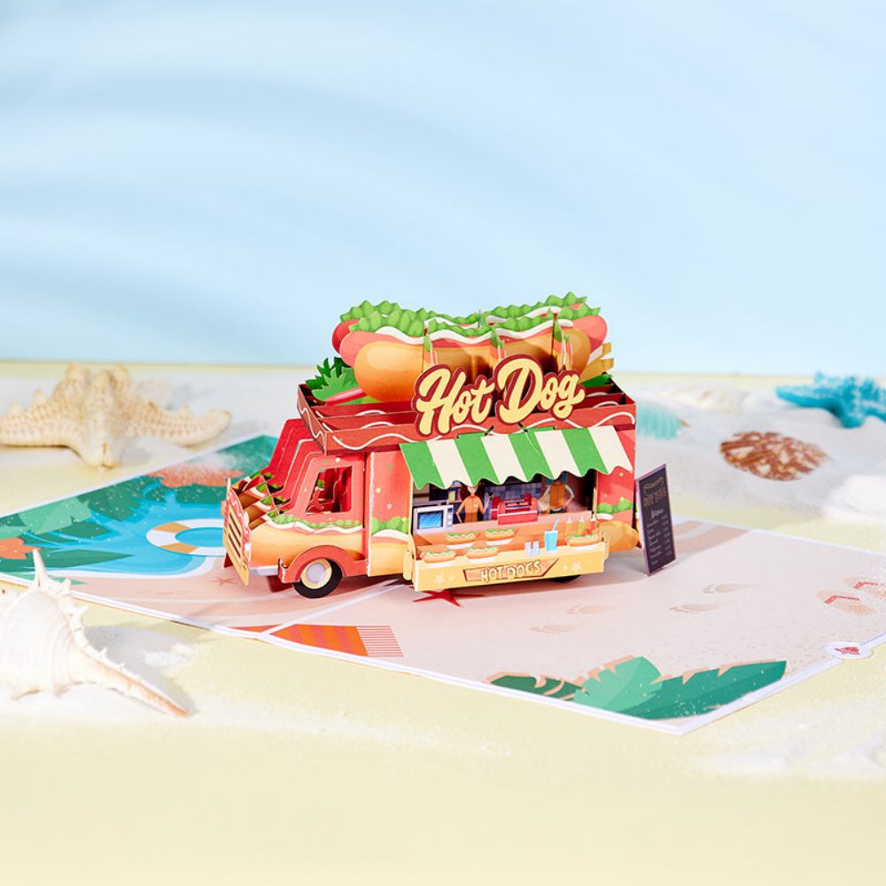 Beach Hot Dog Truck 3D Pop Up Greeting Card