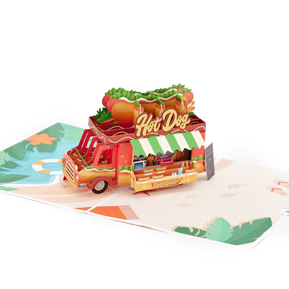 Beach Hot Dog Truck 3D Pop Up Greeting Card