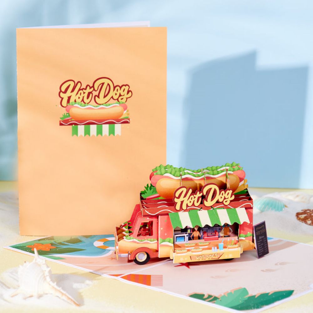 Beach Hot Dog Truck 3D Pop Up Greeting Card