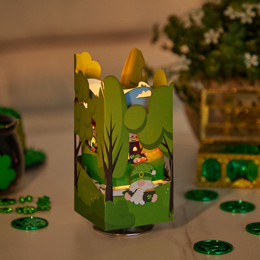 St. Patrick's Day Green Dwarfs 3D Paper Music Box