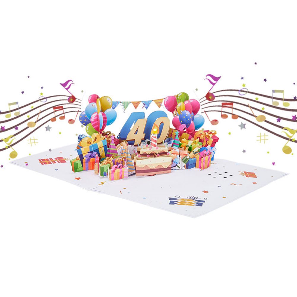 Lights and Music 40th Happy Birthday 3D Pop Up Greeting Card for Her or Him