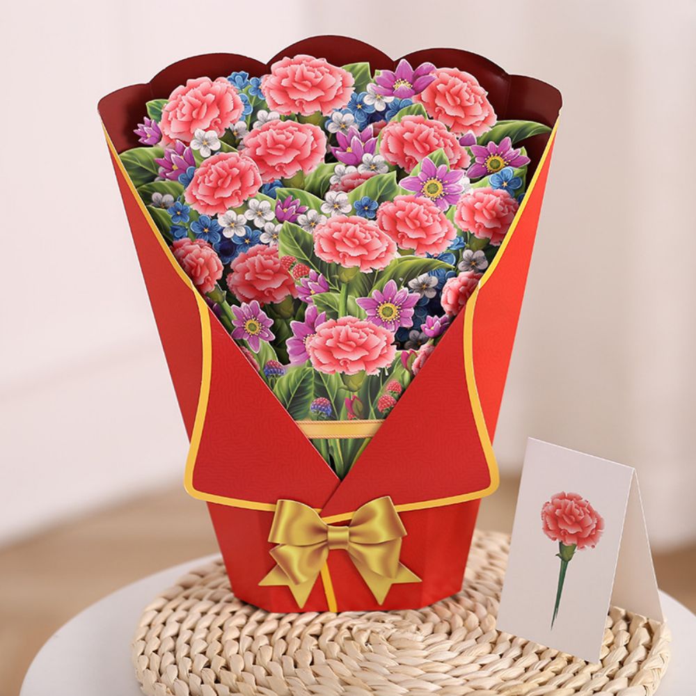 Carnation 3D Pop Up Greeting Card Flower Bouquet Pop Up Card