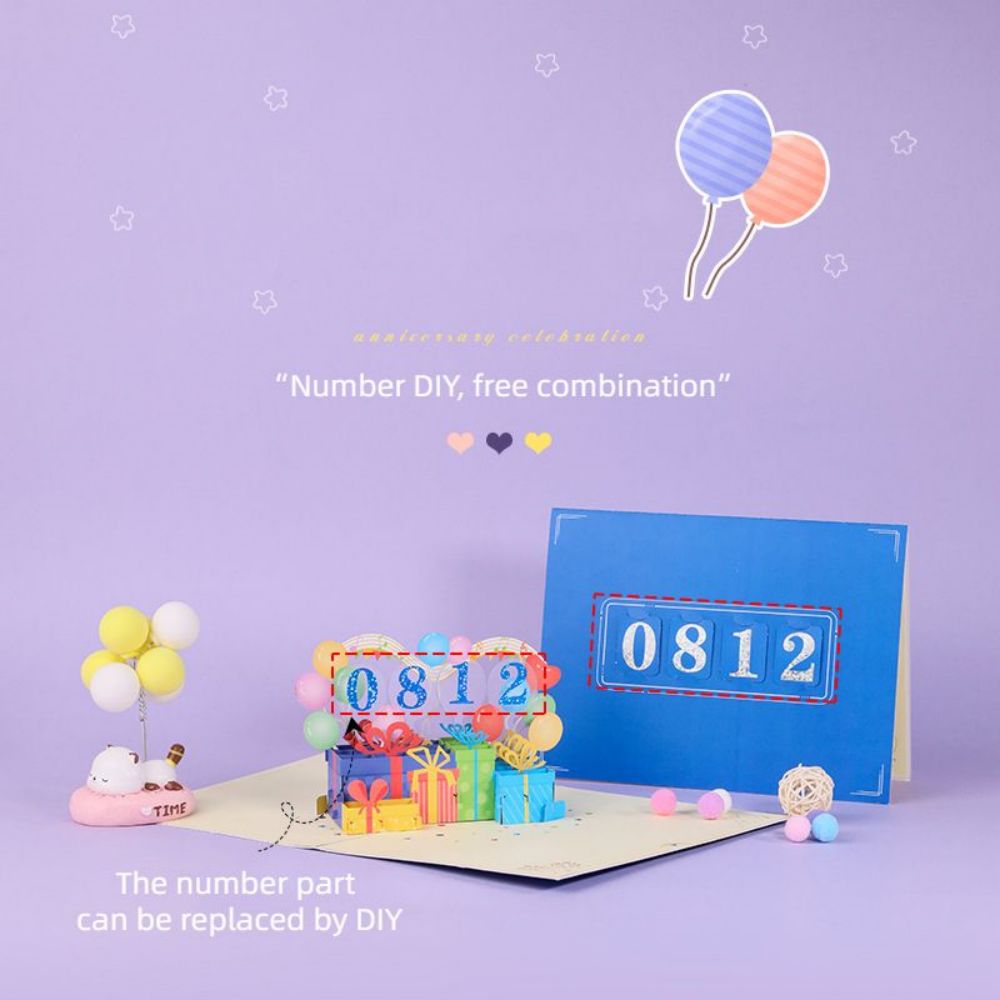 DIY Number Gift Box 3D Pop Up Greeting Card Birthday Gift Commemorative Gift