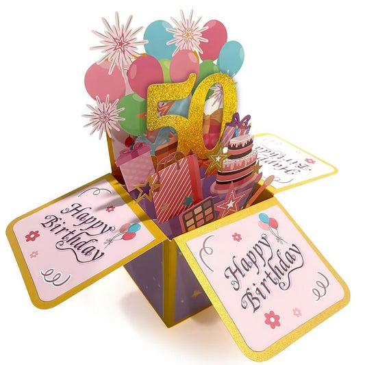 Birthday Pop Up Box Card 50th Birthday 3D Pop Up Greeting Card