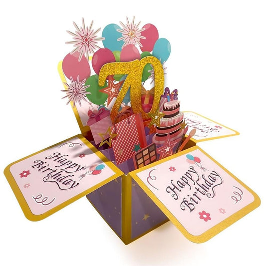 Birthday Pop Up Box Card 70th Birthday 3D Pop Up Greeting Card