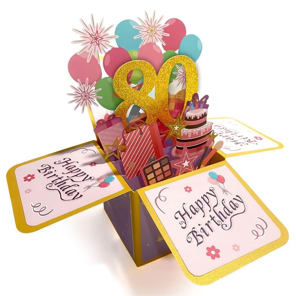 Birthday Pop Up Box Card 80th Birthday 3D Pop Up Greeting Card