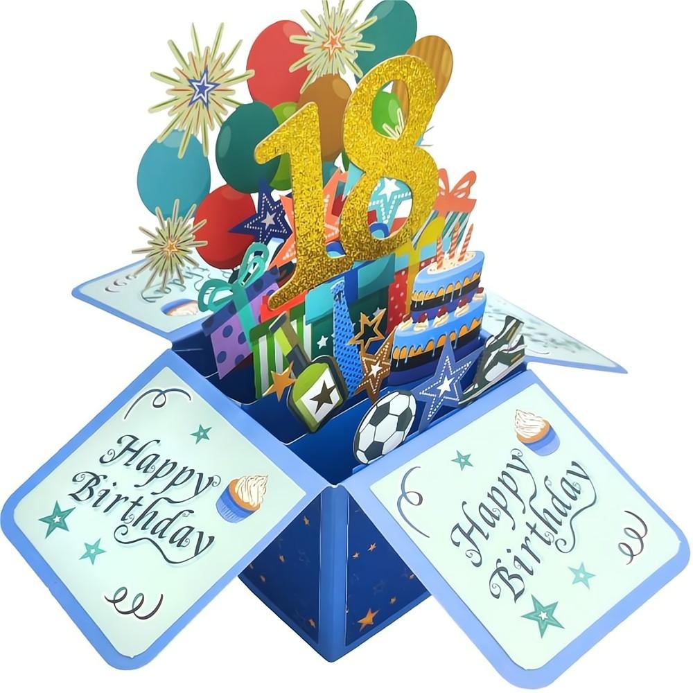 Blue Birthday Pop Up Box Card 18th Birthday 3D Pop Up Greeting Card