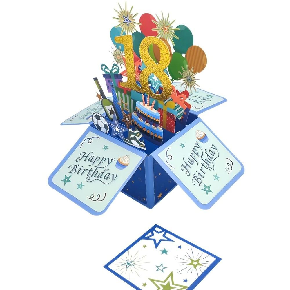 Blue Birthday Pop Up Box Card 18th Birthday 3D Pop Up Greeting Card