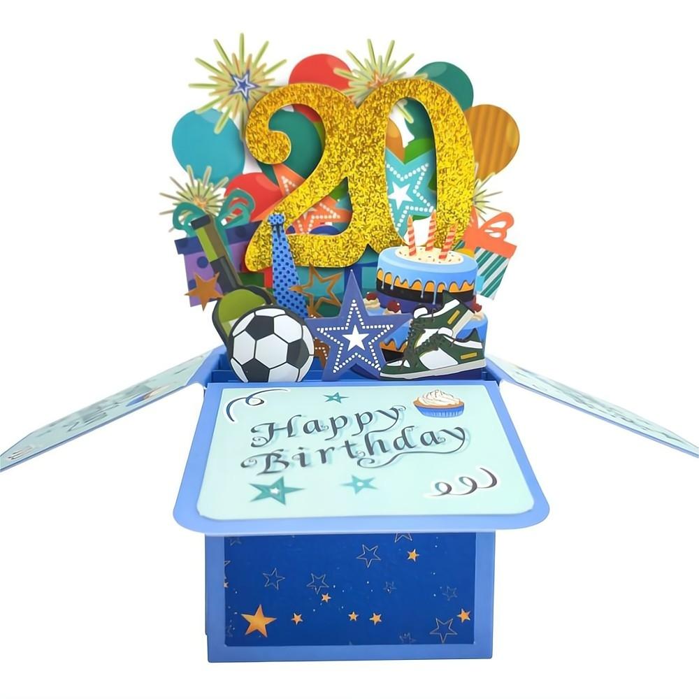 Blue Birthday Pop Up Box Card 20th Birthday 3D Pop Up Greeting Card