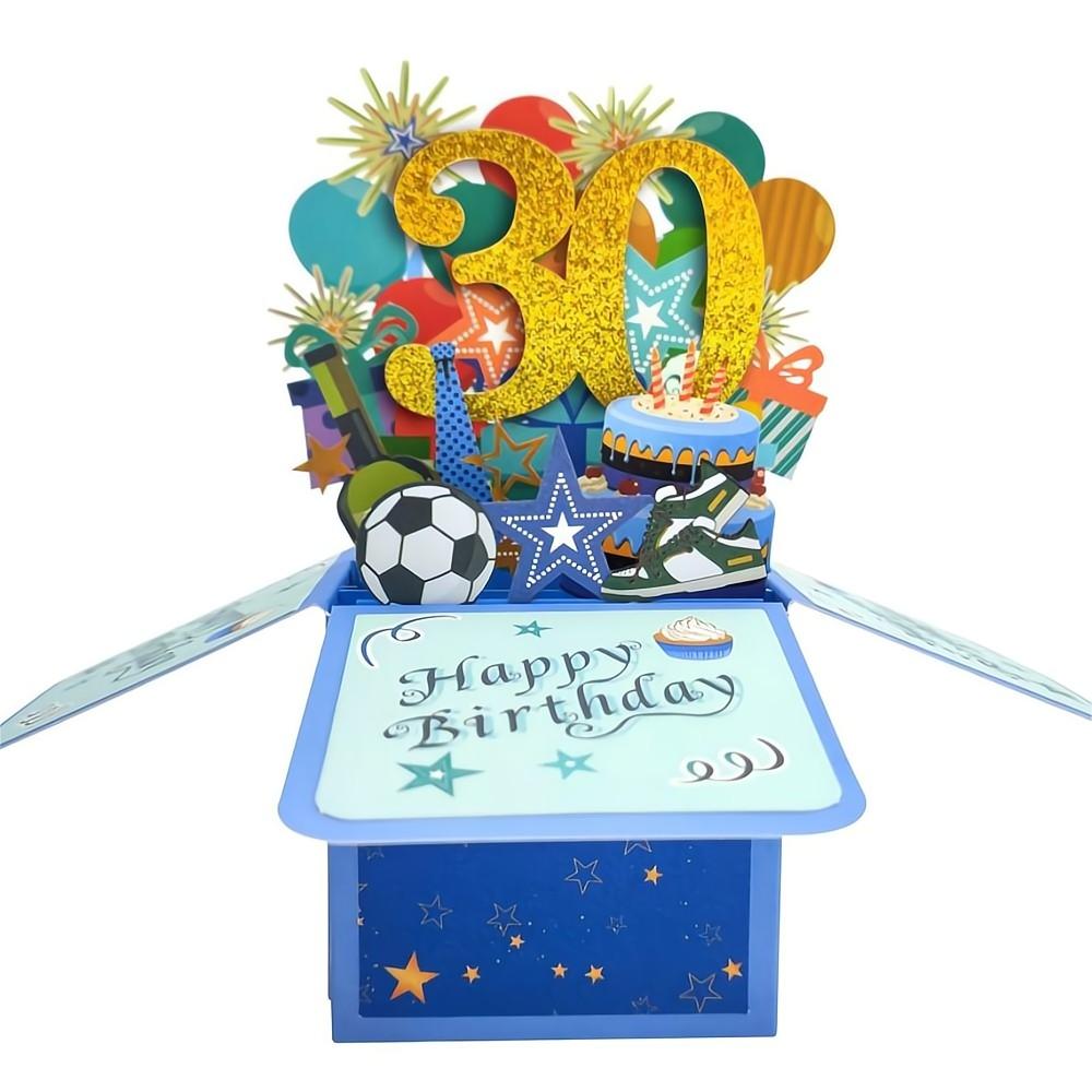 Blue Birthday Pop Up Box Card 30th Birthday 3D Pop Up Greeting Card