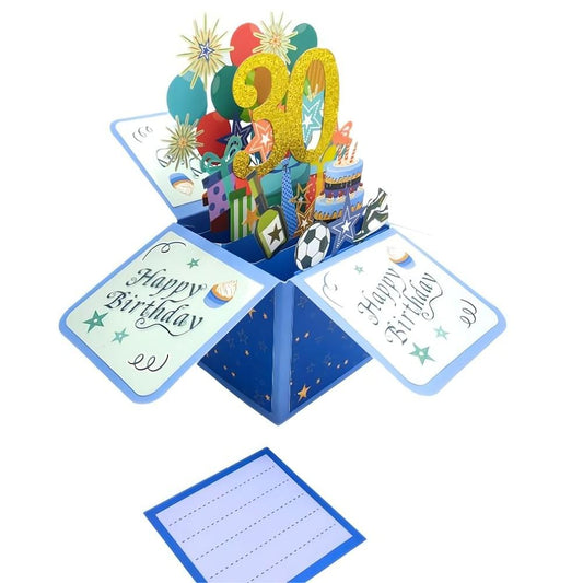 Blue Birthday Pop Up Box Card 30th Birthday 3D Pop Up Greeting Card