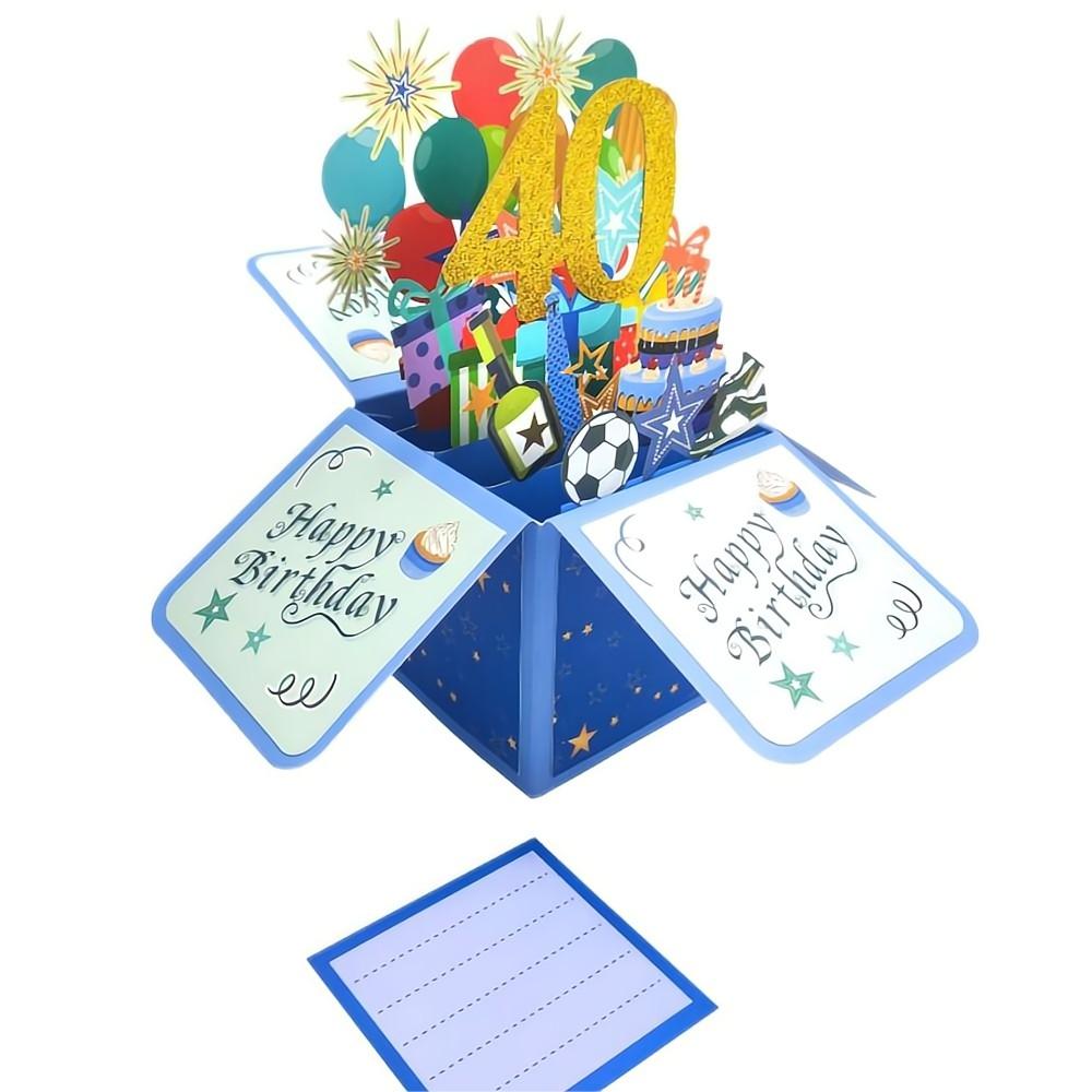 Blue Birthday Pop Up Box Card 40th Birthday 3D Pop Up Greeting Card