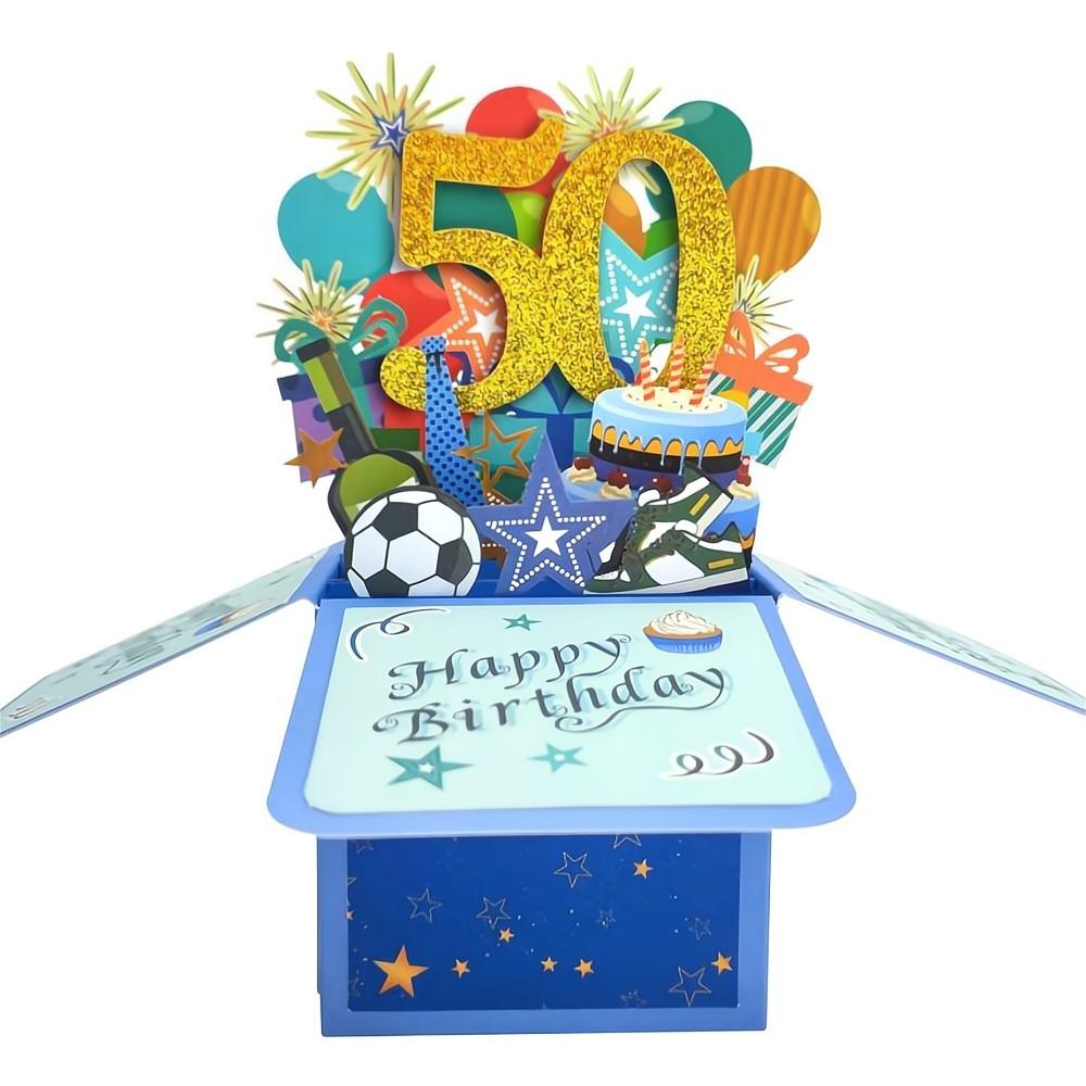 Blue Birthday Pop Up Box Card 50th Birthday 3D Pop Up Greeting Card