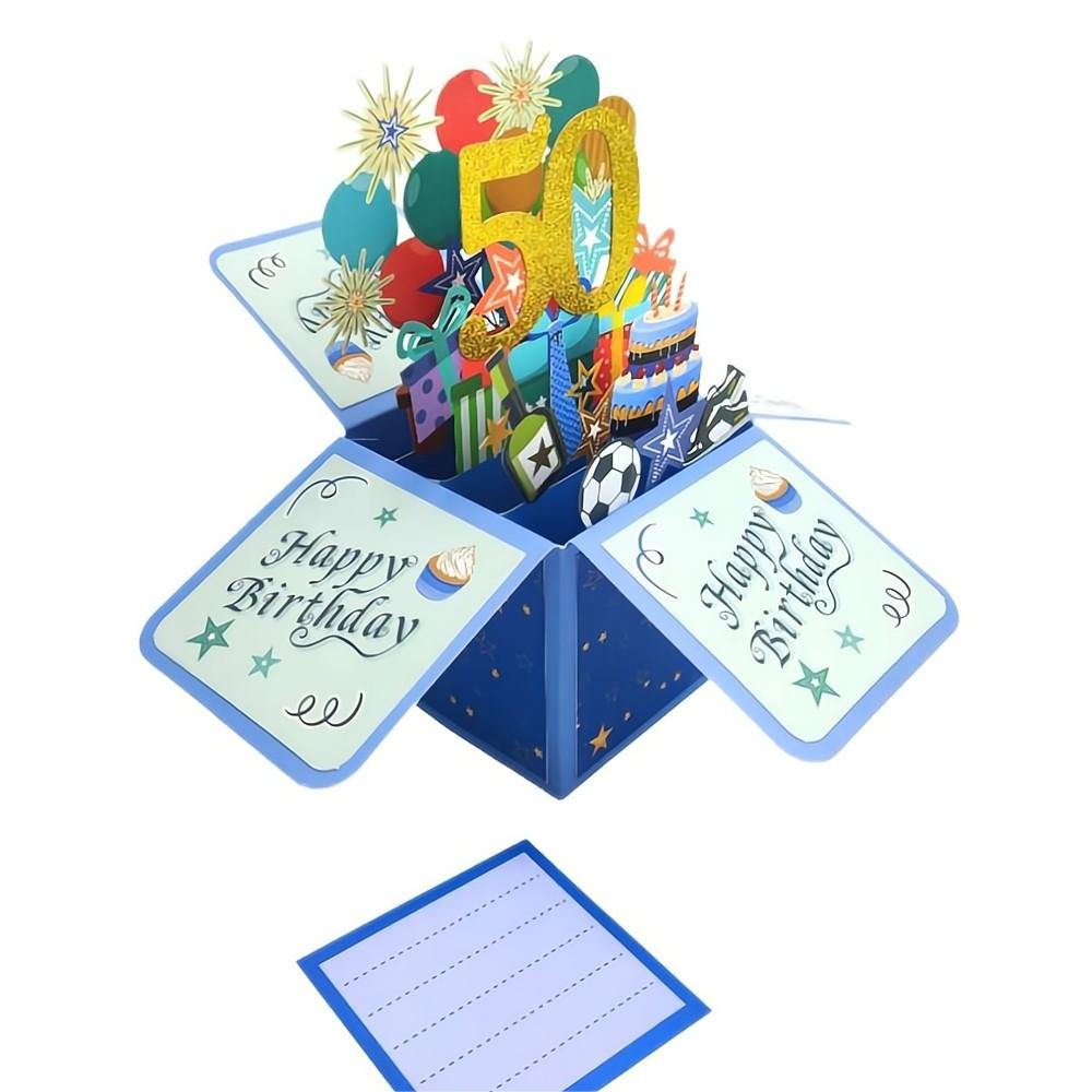 Blue Birthday Pop Up Box Card 50th Birthday 3D Pop Up Greeting Card