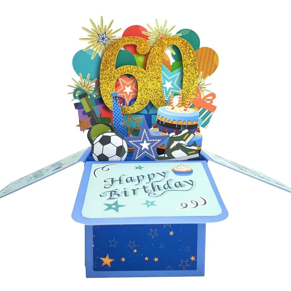 Blue Birthday Pop Up Box Card 60th Birthday 3D Pop Up Greeting Card