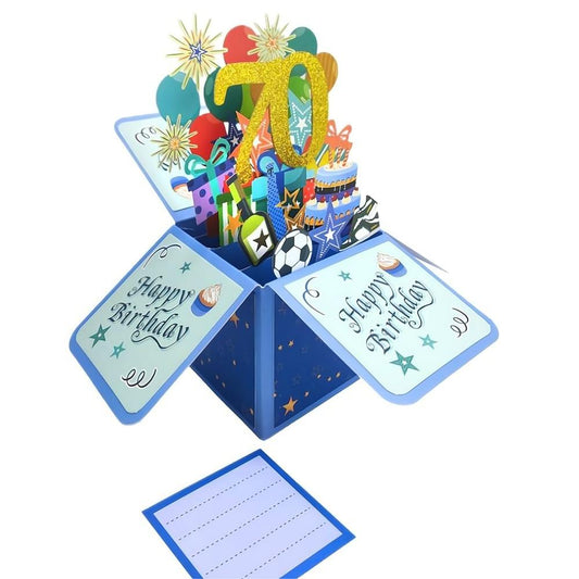 Blue Birthday Pop Up Box Card 70th Birthday 3D Pop Up Greeting Card