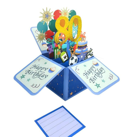 Blue Birthday Pop Up Box Card 80th Birthday 3D Pop Up Greeting Card