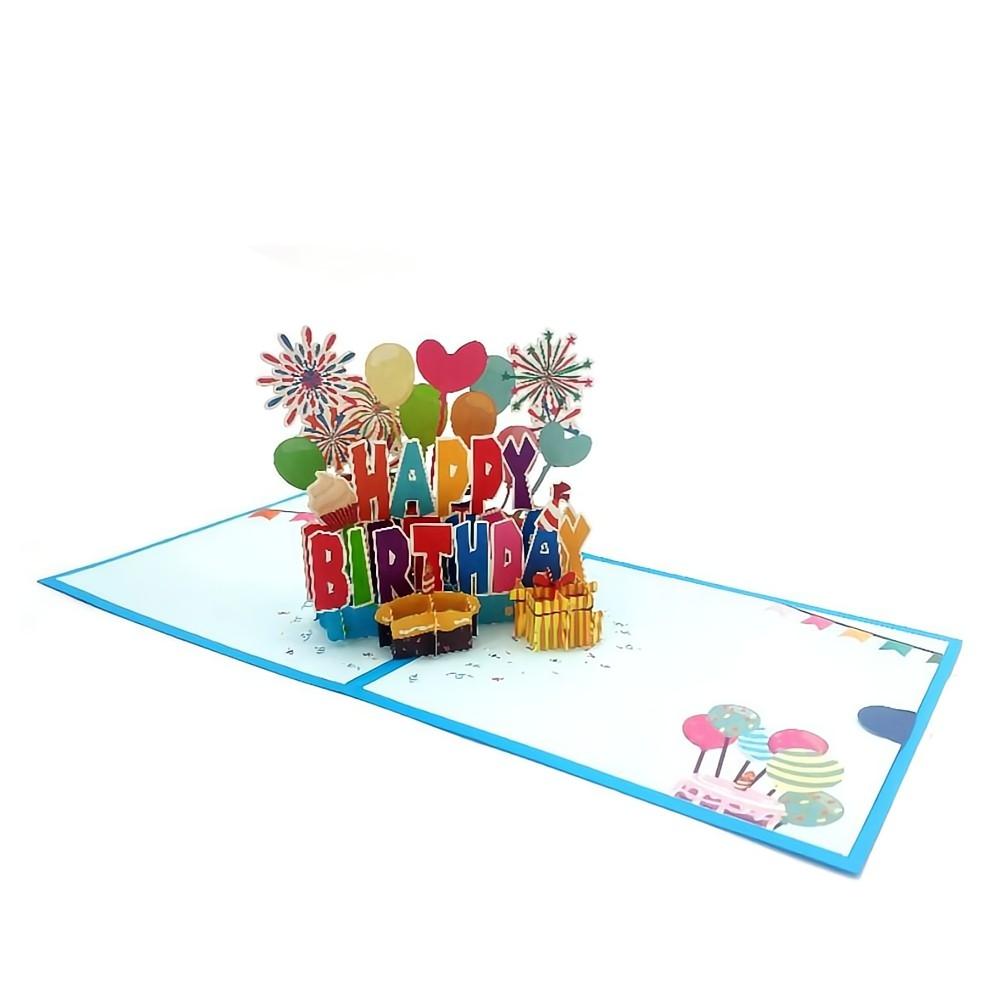 Happy Birthday Pop Up Card Balloon Fireworks 3D Pop Up Greeting Card