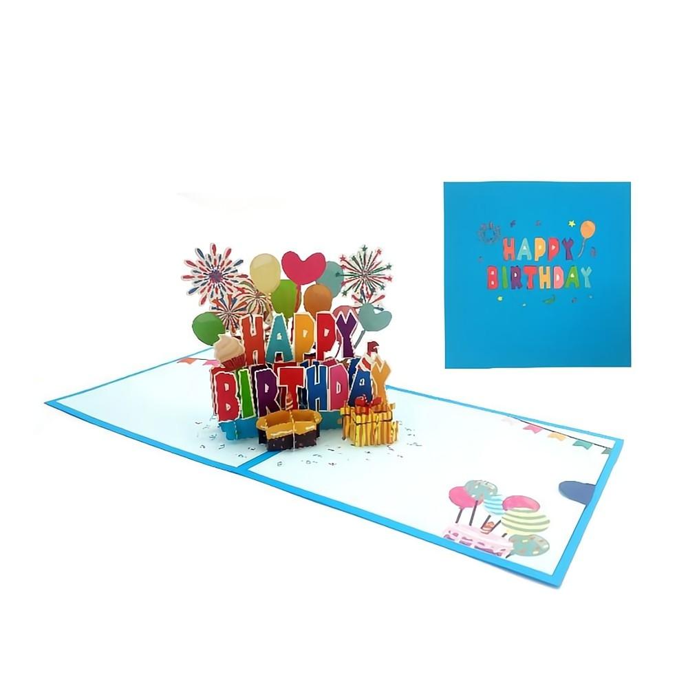 Happy Birthday Pop Up Card Balloon Fireworks 3D Pop Up Greeting Card