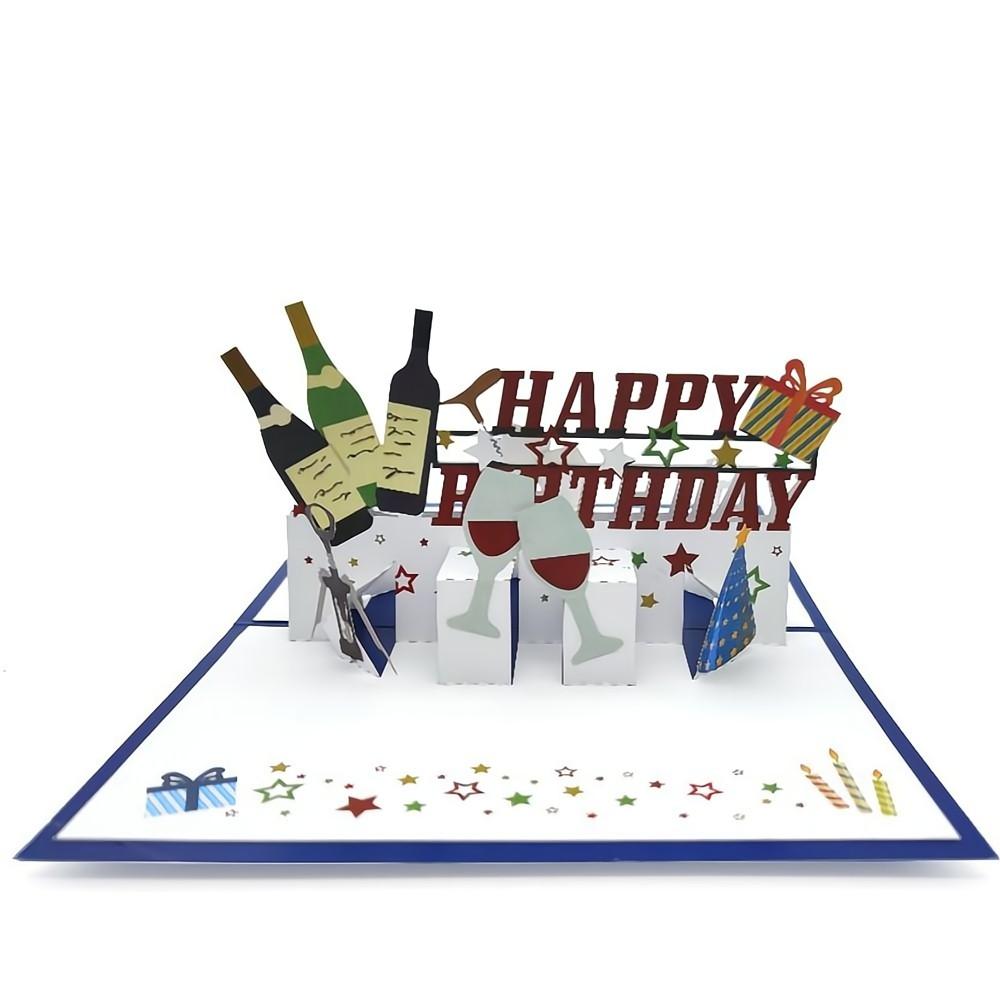 Happy Birthday Pop Up Card Wine 3D Pop Up Greeting Card