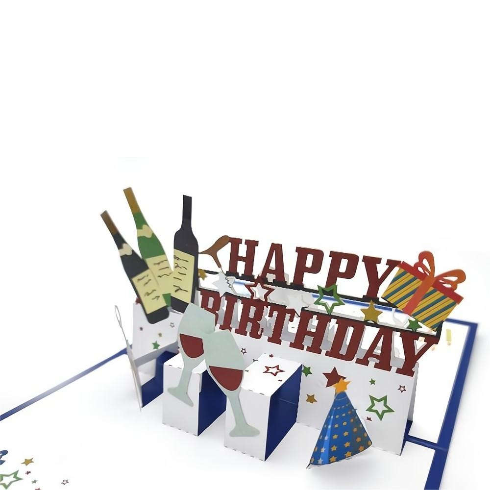 Happy Birthday Pop Up Card Wine 3D Pop Up Greeting Card