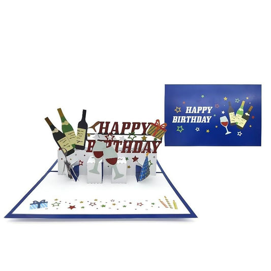 Happy Birthday Pop Up Card Wine 3D Pop Up Greeting Card