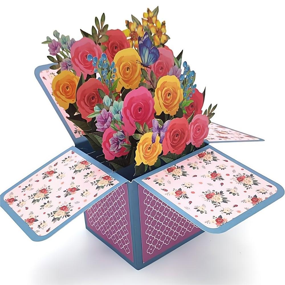 Roses Pop Up Box Card Flower 3D Pop Up Greeting Card