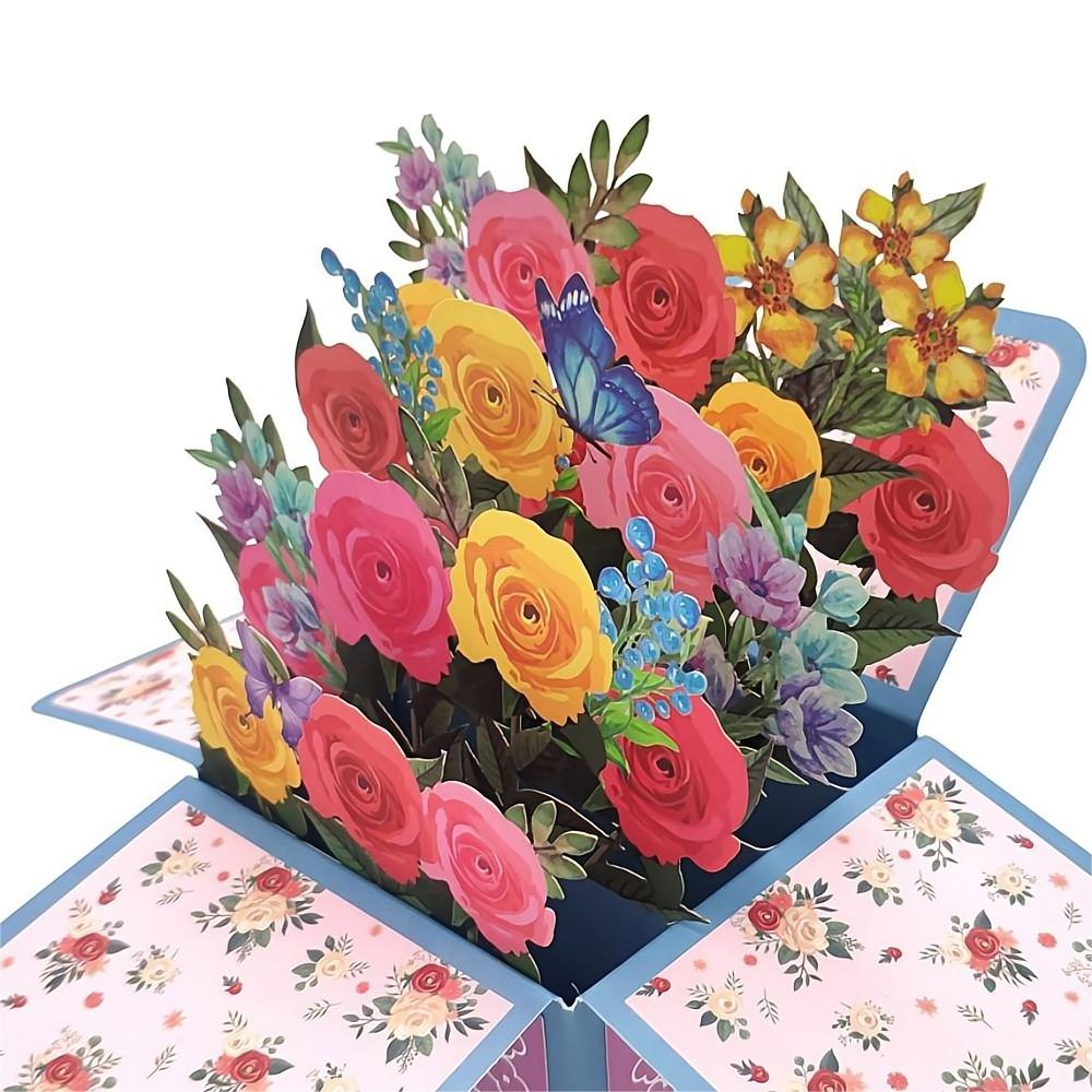 Roses Pop Up Box Card Flower 3D Pop Up Greeting Card