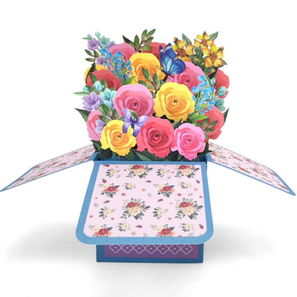 Roses Pop Up Box Card Flower 3D Pop Up Greeting Card