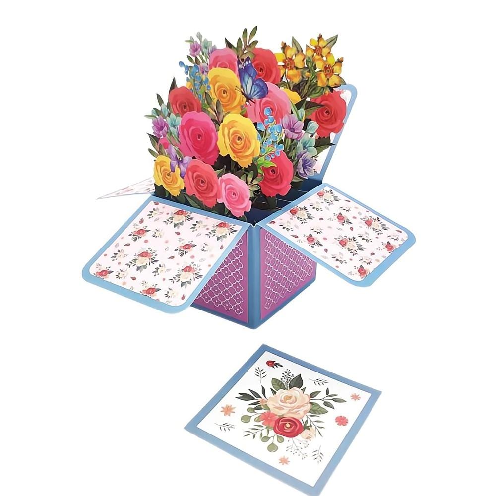 Roses Pop Up Box Card Flower 3D Pop Up Greeting Card