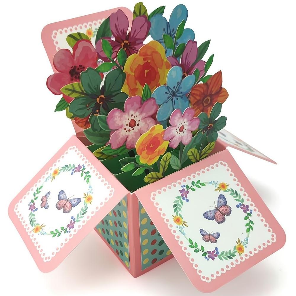 Colored Flowers Pop Up Box Card Flower 3D Pop Up Greeting Card