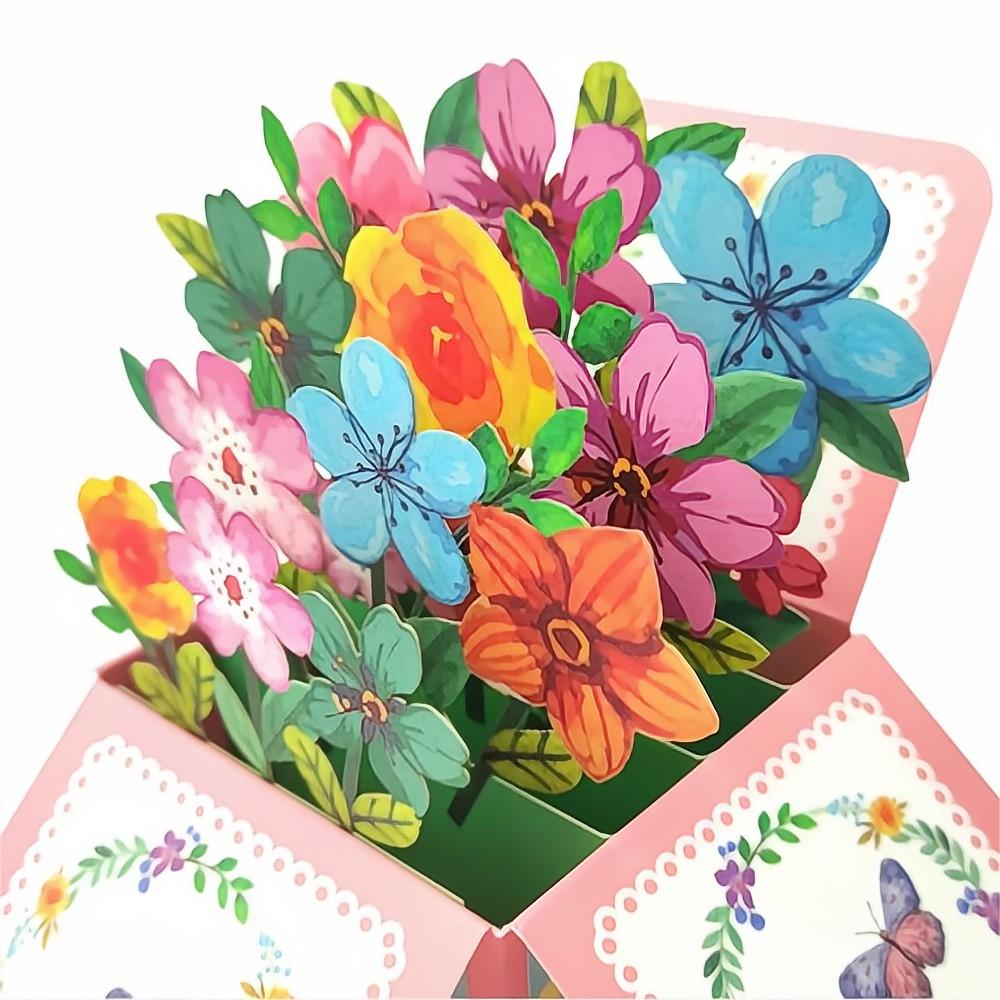 Colored Flowers Pop Up Box Card Flower 3D Pop Up Greeting Card