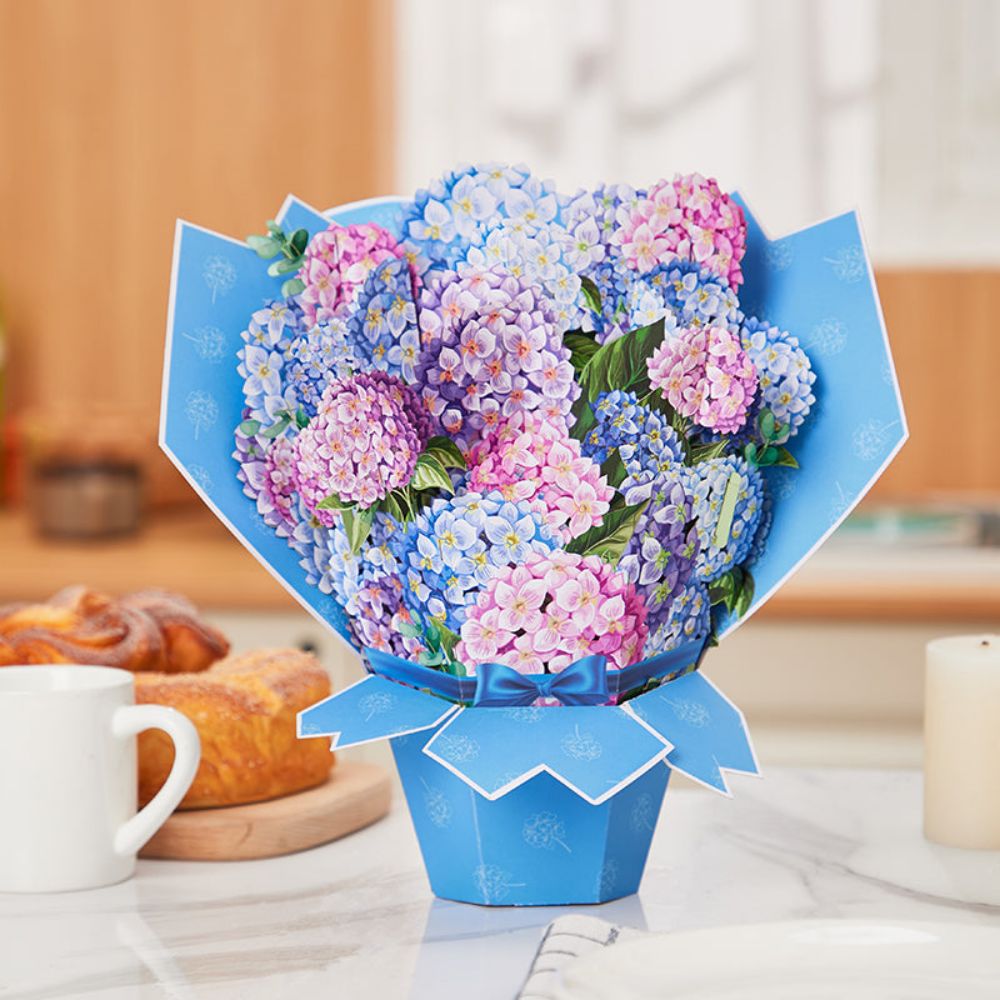 Nantucket Hydrangeas Flower Bouquet Pop Up Card Flower 3D Pop Up Greeting Card